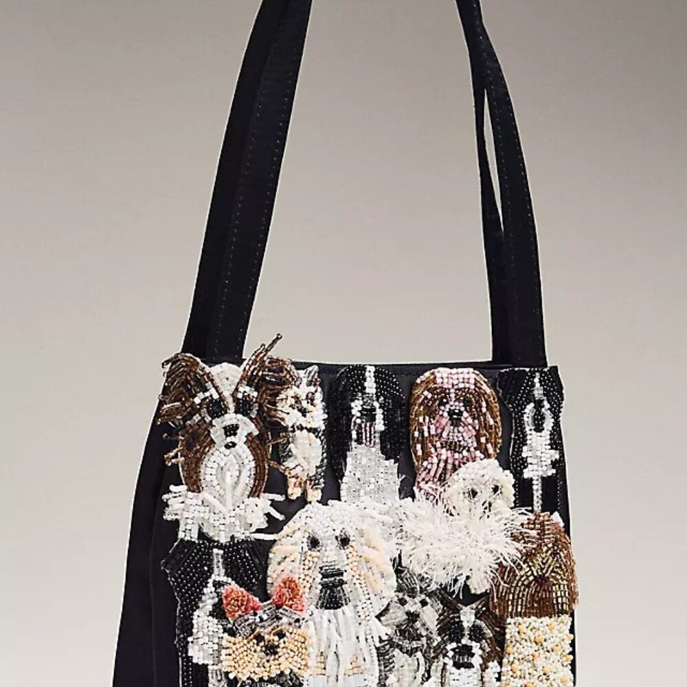 Anthropologie Susan Alexandra BARKIN Beaded Bag small NWT black satin lady bag - Picture 3 of 14